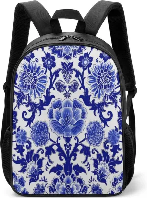 Blue and White Porcelain Travel Backpack Laptop Shoulders Bag Casual Daypack for Business Hiking for Women Men