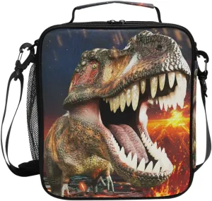Boys Dinosaur Lunch Box 3D Insulated Lunch Bag Prep Kids Cooler Blue Tote Freezable Shoulder Strap Waterproof Picnic Meal for School Office