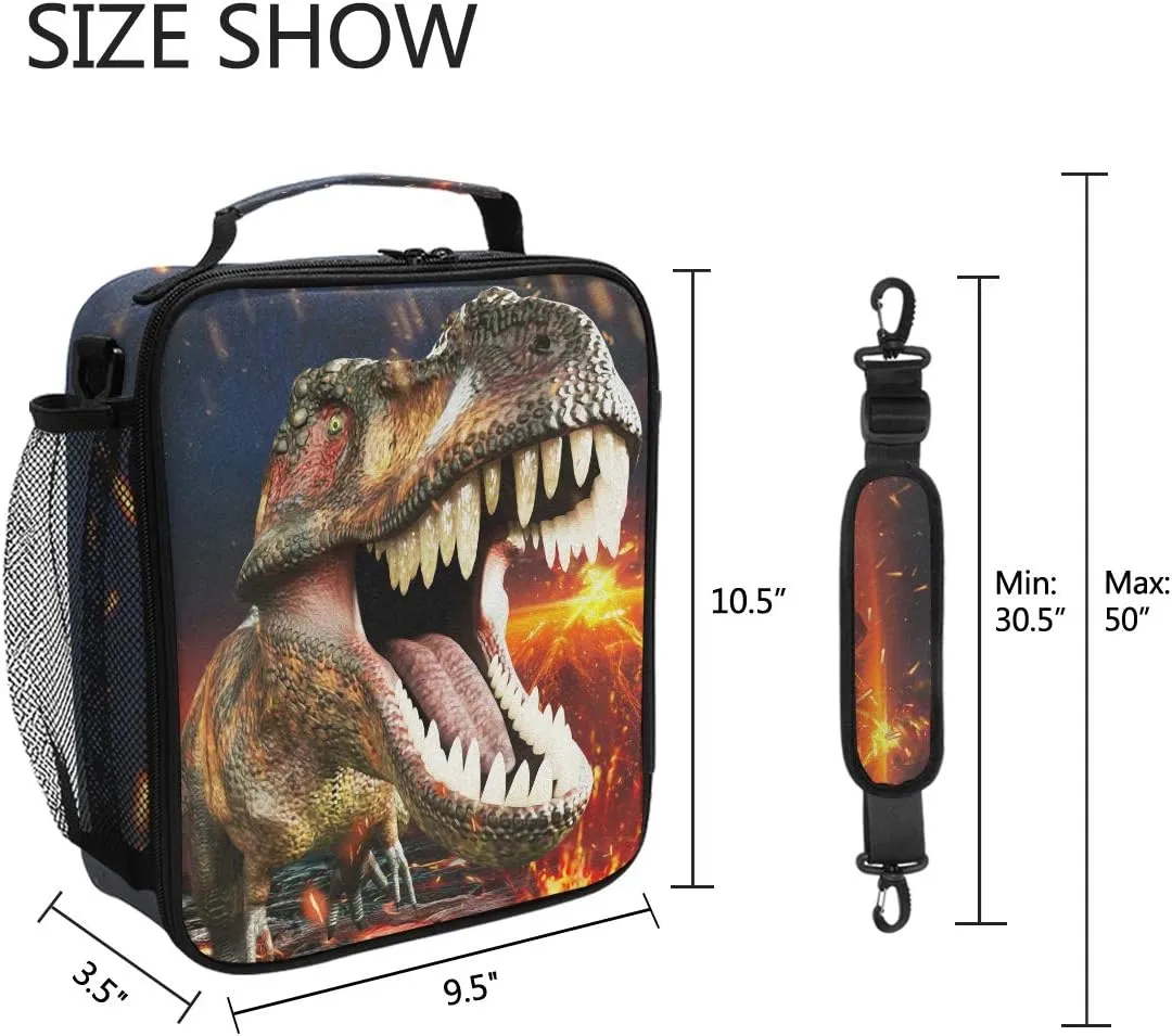Boys Dinosaur Lunch Box 3D Insulated Lunch Bag Prep Kids Cooler Blue Tote Freezable Shoulder Strap Waterproof Picnic Meal for School Office