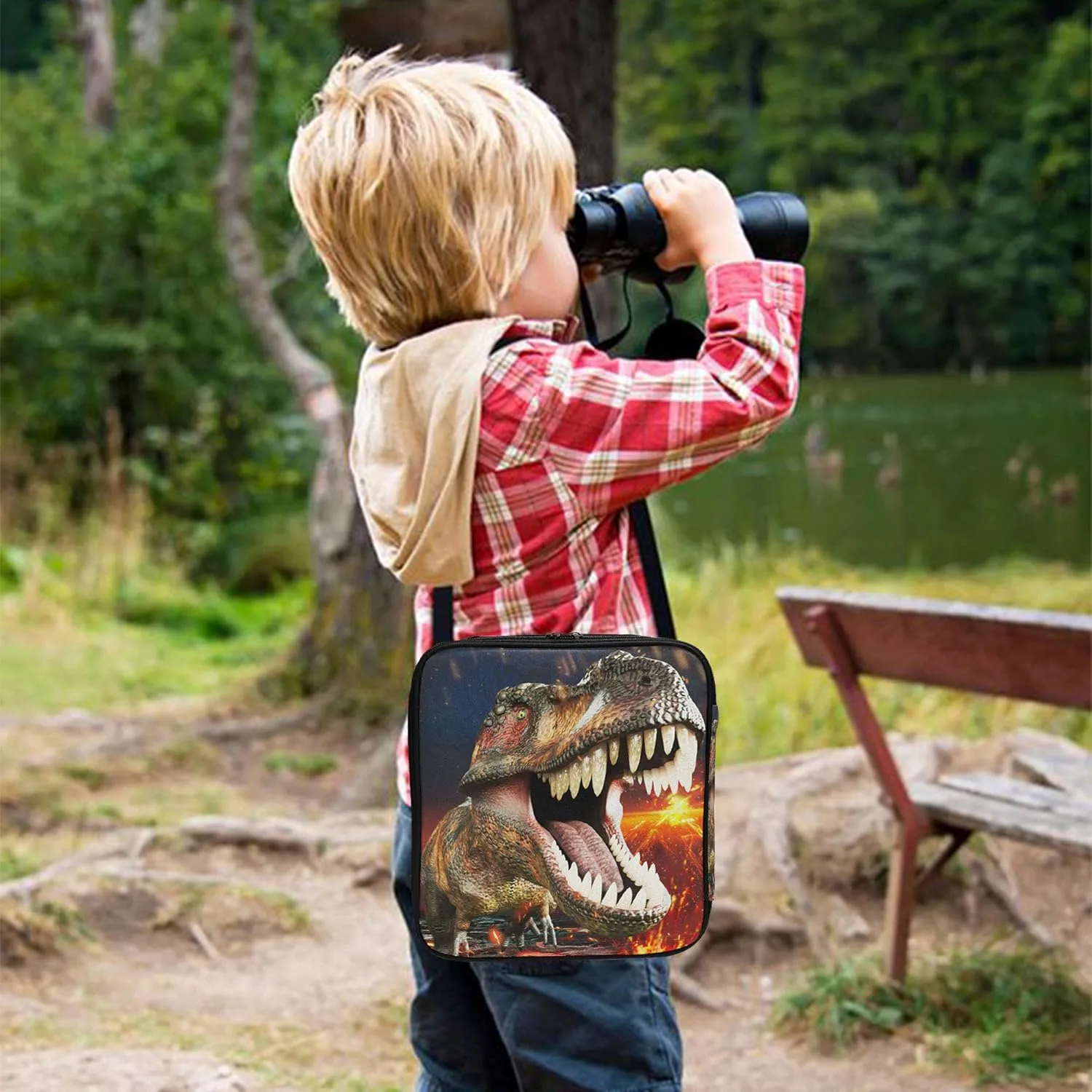 Boys Dinosaur Lunch Box 3D Insulated Lunch Bag Prep Kids Cooler Blue Tote Freezable Shoulder Strap Waterproof Picnic Meal for School Office
