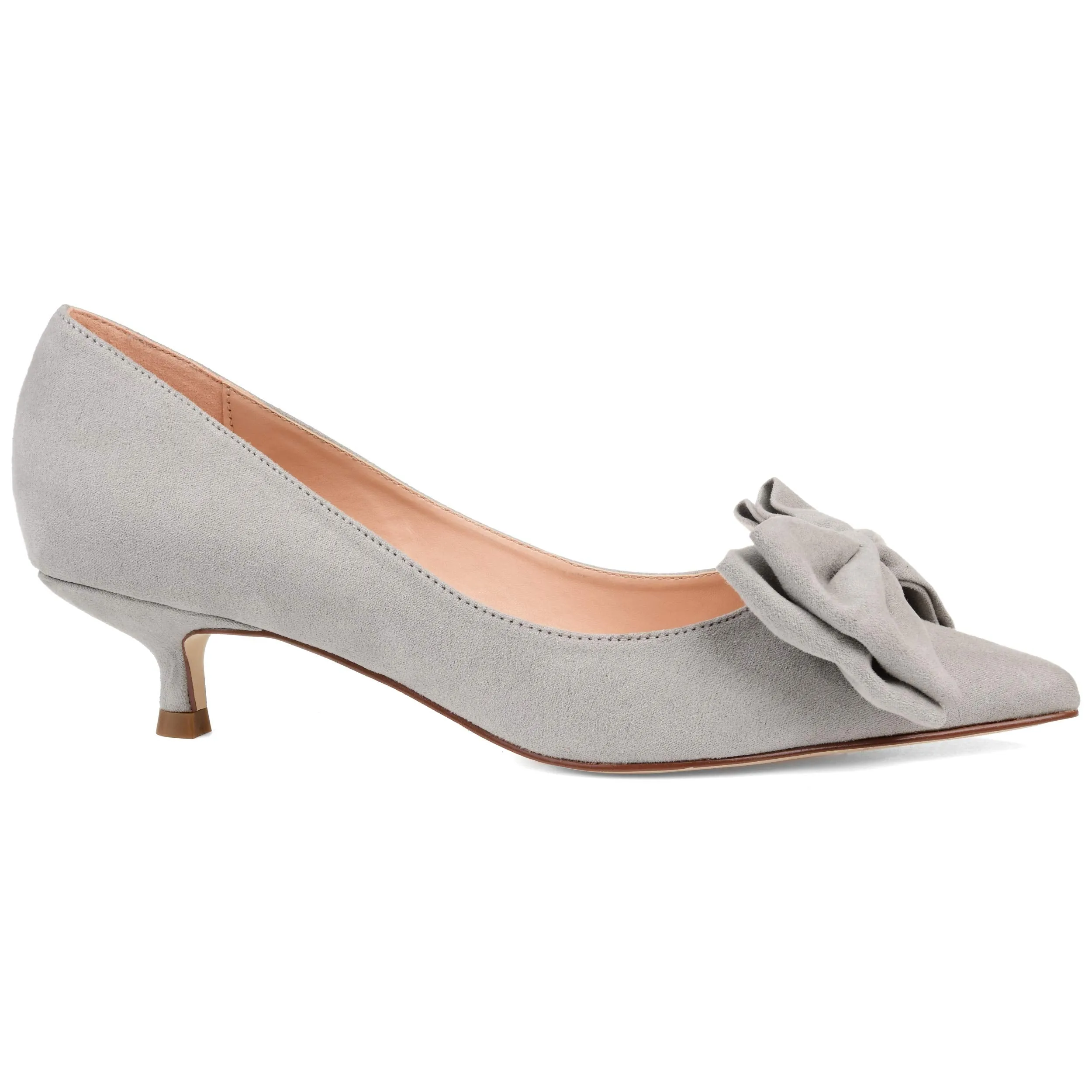 Brinley Co. Womens Pointed Toe Bow Pump Grey, 8.5 Regular US