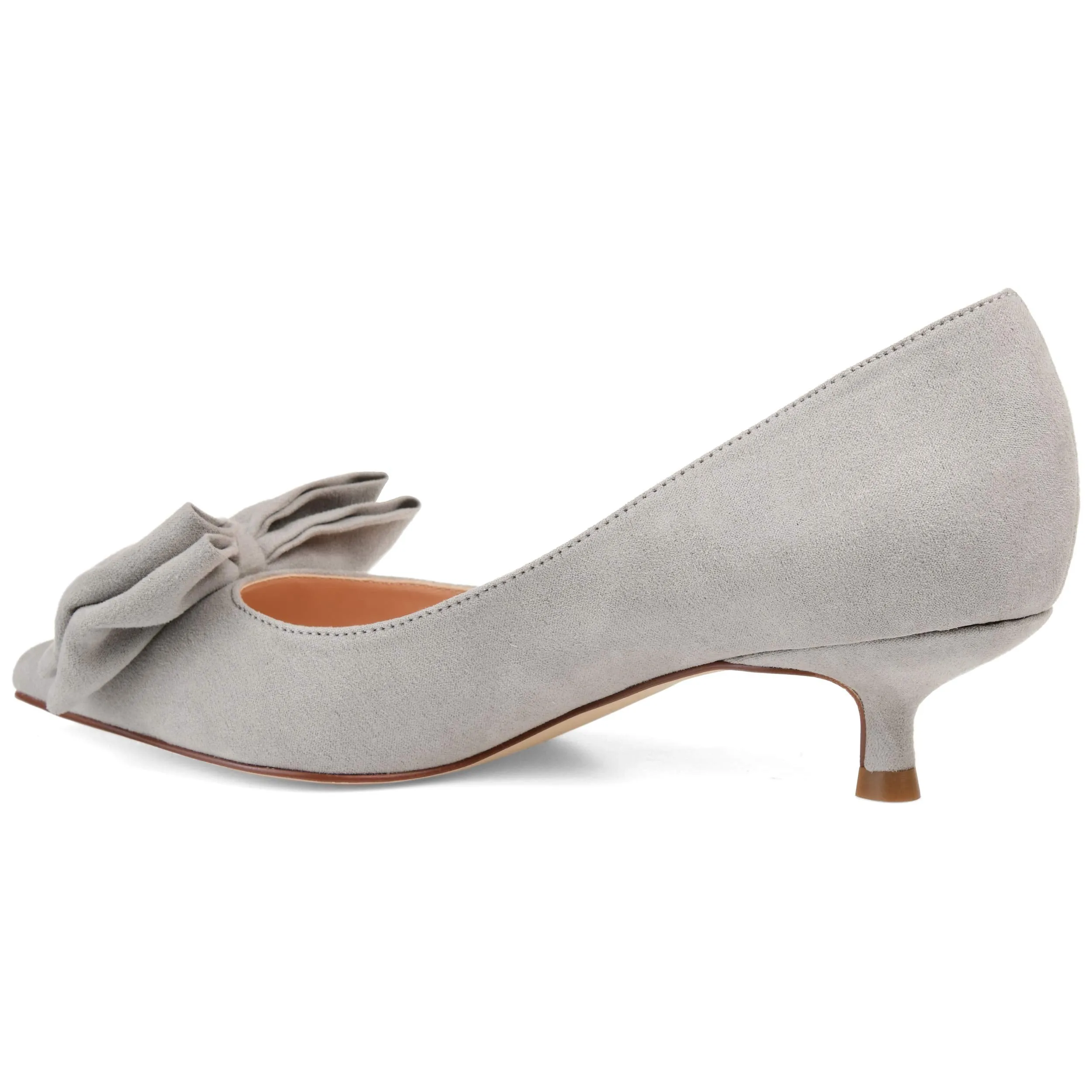 Brinley Co. Womens Pointed Toe Bow Pump Grey, 8.5 Regular US