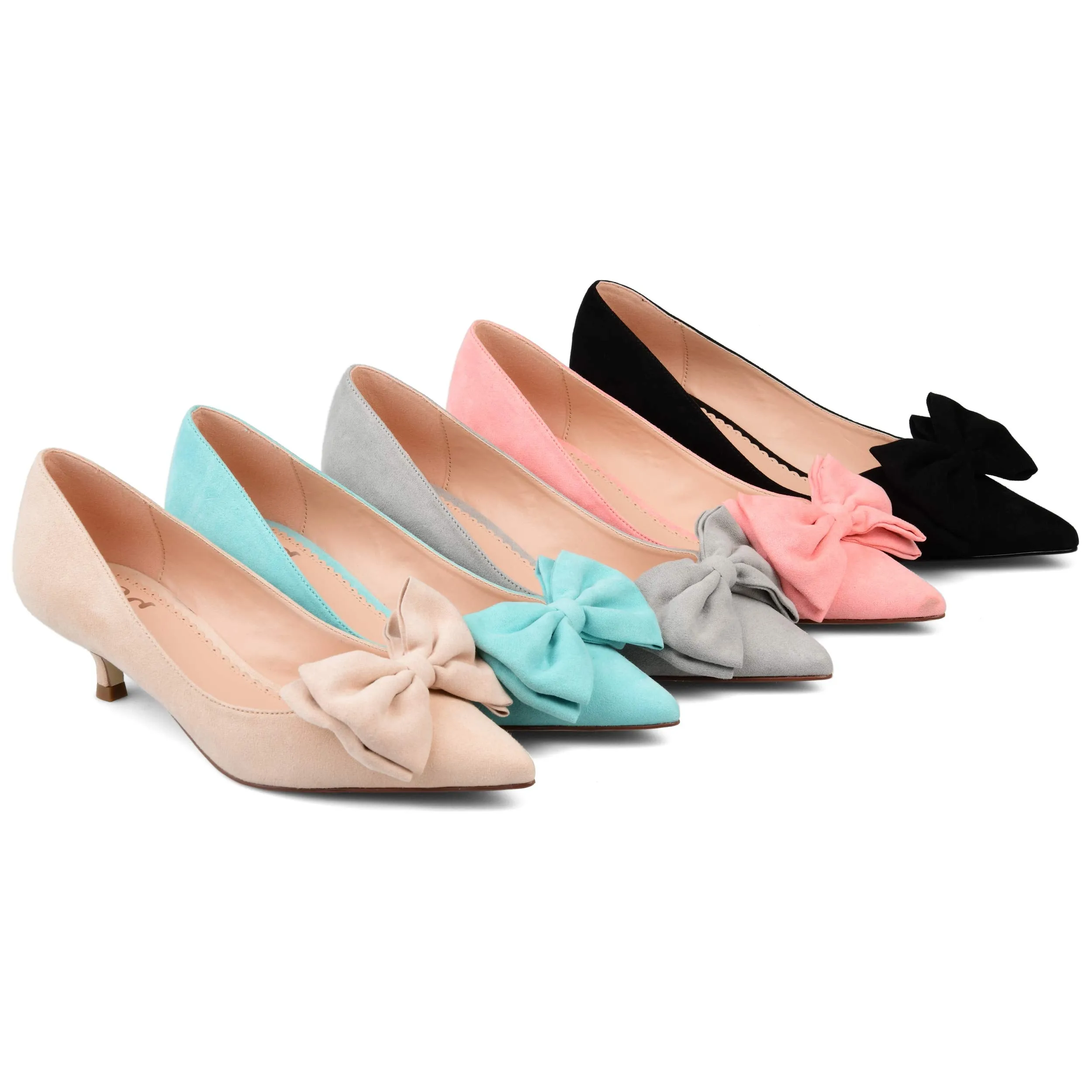 Brinley Co. Womens Pointed Toe Bow Pump Grey, 8.5 Regular US
