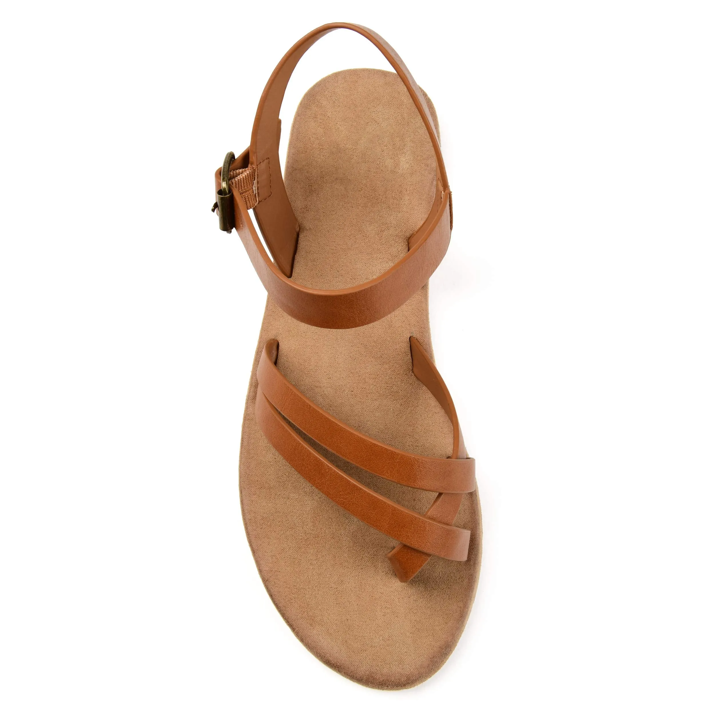 Brinley Co. Womens Strappy Ankle Wrap Sandal Tan, 5.5 Regular US