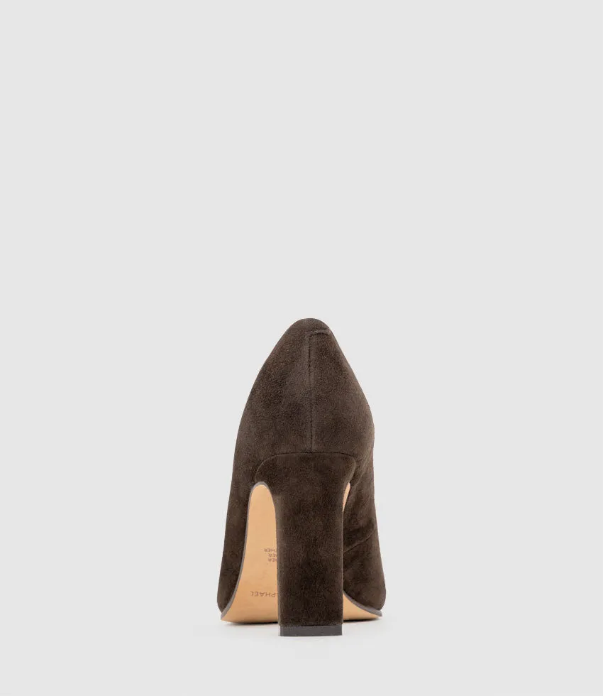 BROOKLYN85 Square Toe Pump in Chocolate Suede