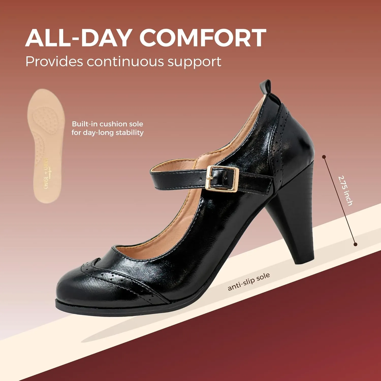 Chase & Chloe Women's Round Toe Two Tone Mary Jane Pumps