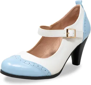 Chase & Chloe Women's Round Toe Two Tone Mary Jane Pumps