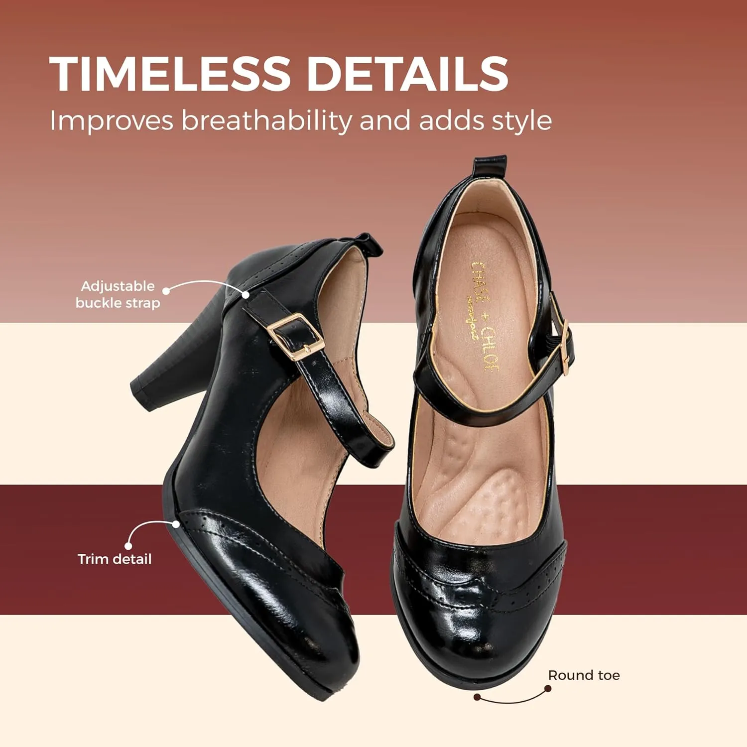 Chase & Chloe Women's Round Toe Two Tone Mary Jane Pumps