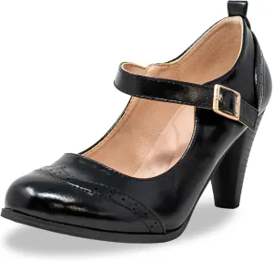 Chase & Chloe Women's Round Toe Two Tone Mary Jane Pumps