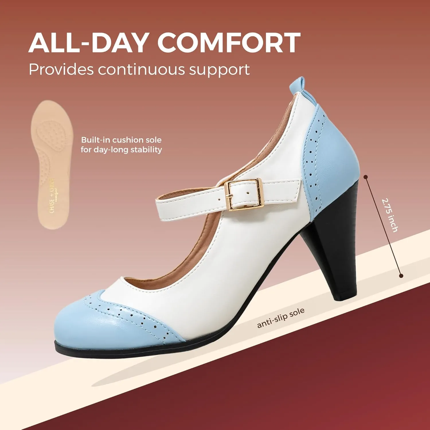 Chase & Chloe Women's Round Toe Two Tone Mary Jane Pumps