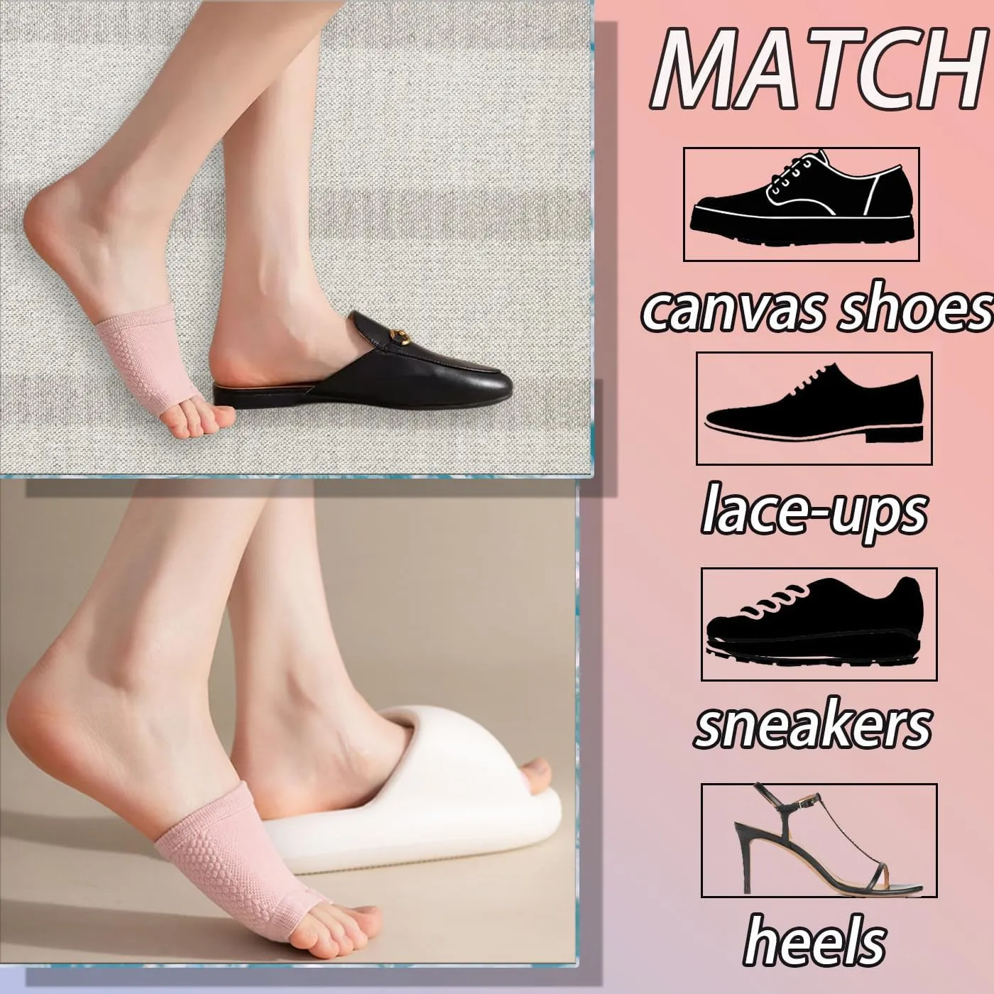 CHUNFO Womens No Show Socks Half Palm Toe Topper Liner NonSlip Seamless Loafer Heel Sock Cotton Size 5-11 5 & More Pairs