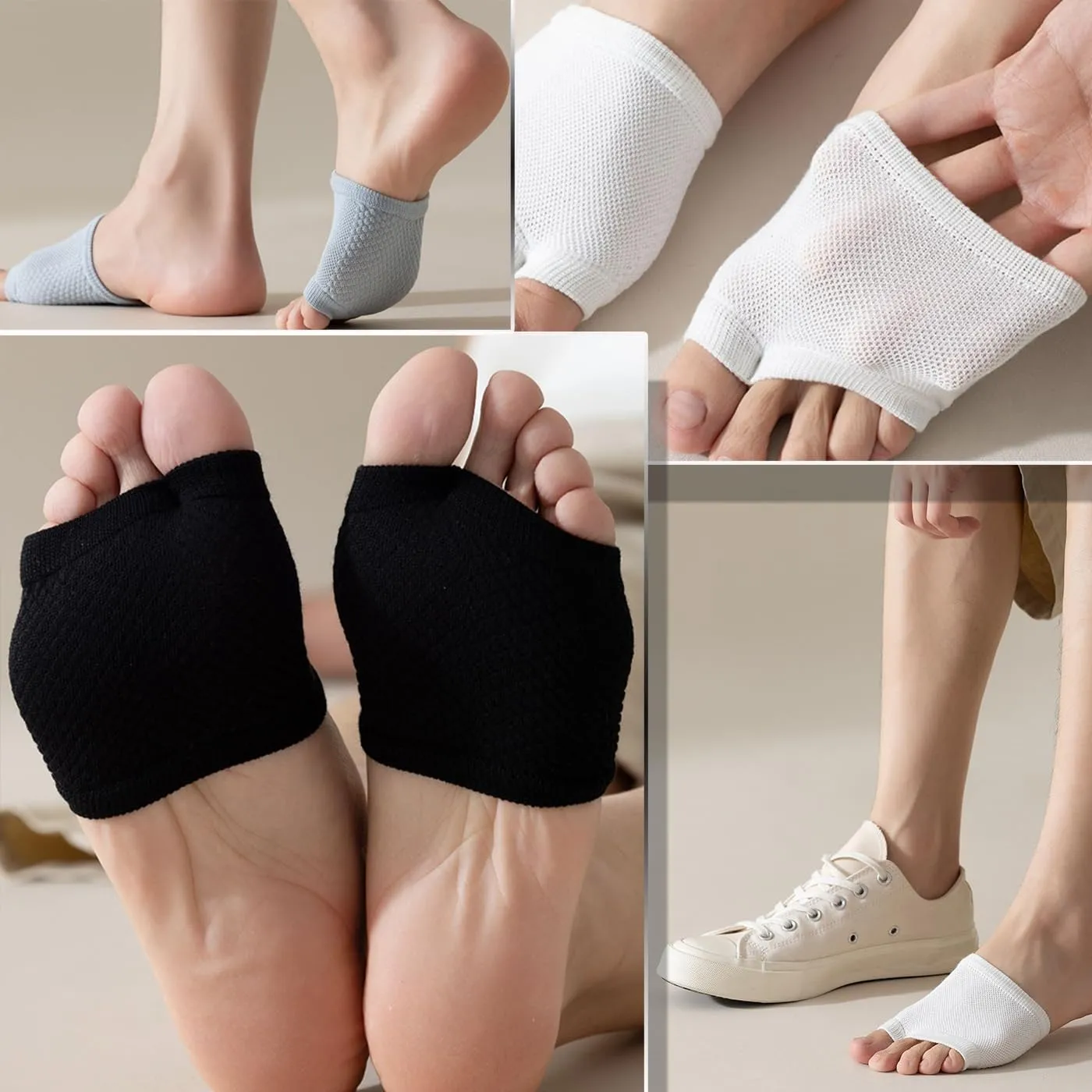 CHUNFO Womens No Show Socks Half Palm Toe Topper Liner NonSlip Seamless Loafer Heel Sock Cotton Size 5-11 5 & More Pairs