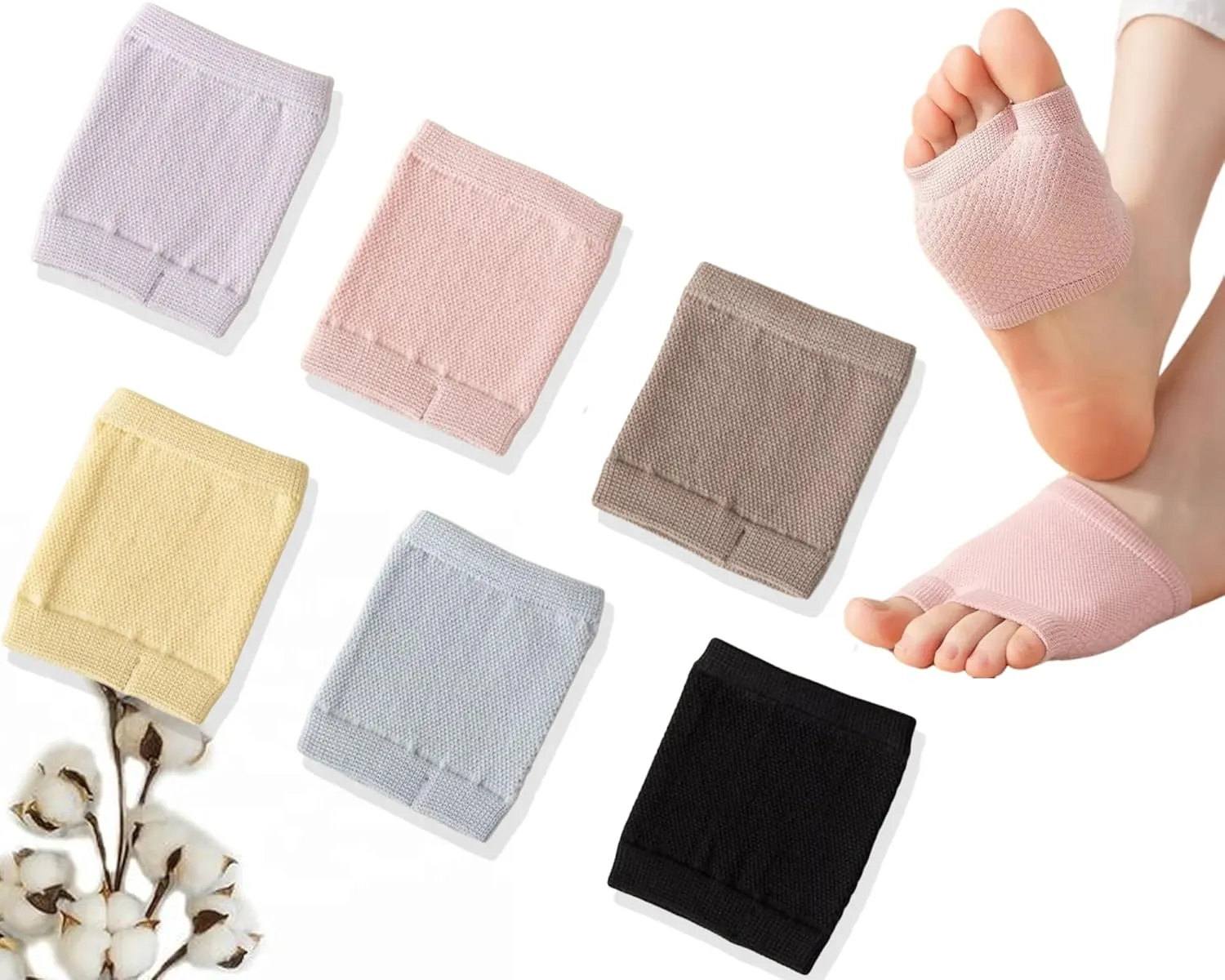 CHUNFO Womens No Show Socks Half Palm Toe Topper Liner NonSlip Seamless Loafer Heel Sock Cotton Size 5-11 5 & More Pairs