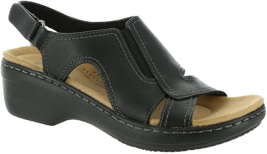 Clarks Merliah Style Heeled Sandal, Black Leather, 11 Medium