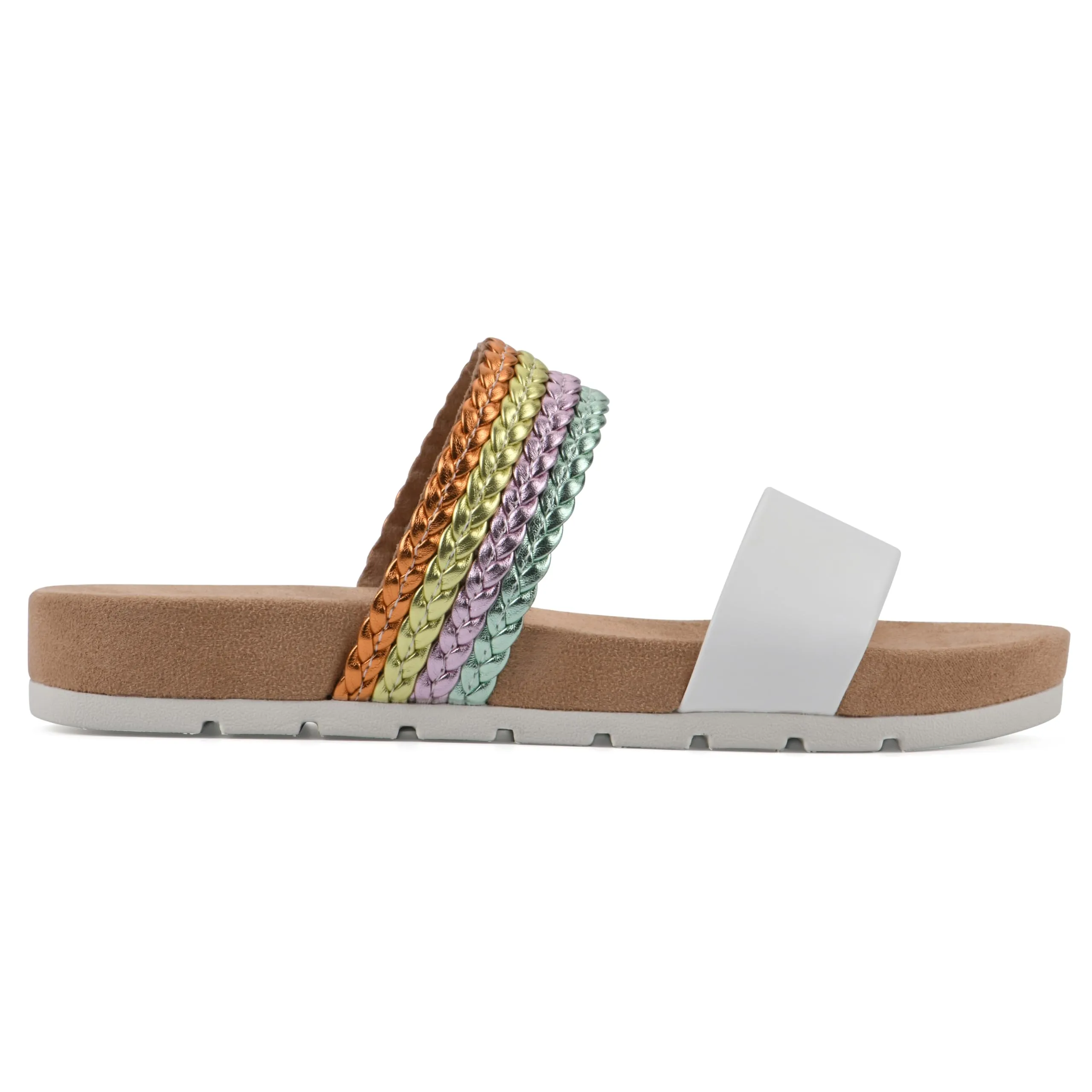CLIFFS BY WHITE MOUNTAIN Women's Tactful Double Strap Slide Sandal, White/Multi/Smooth, 8 M