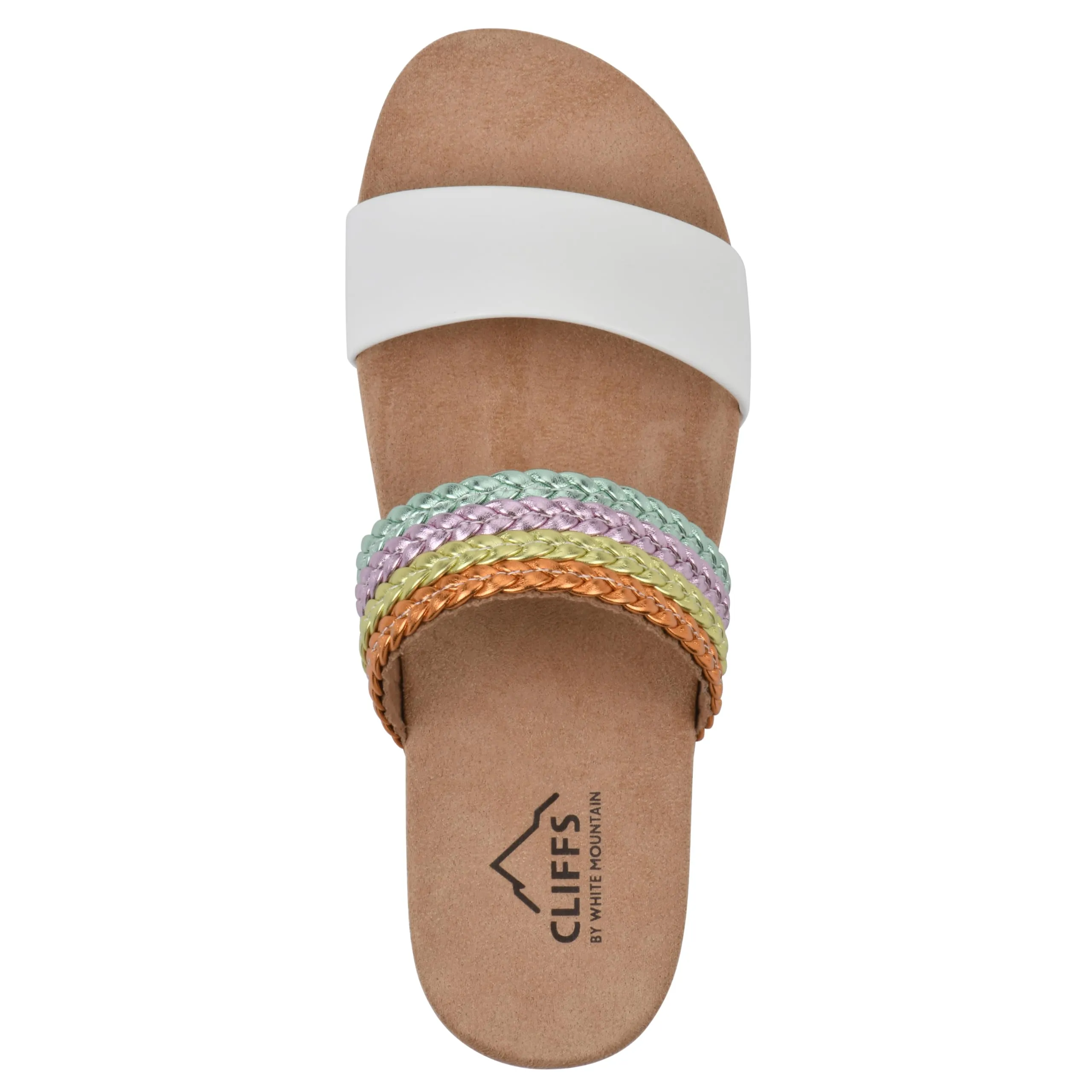 CLIFFS BY WHITE MOUNTAIN Women's Tactful Double Strap Slide Sandal, White/Multi/Smooth, 8 M