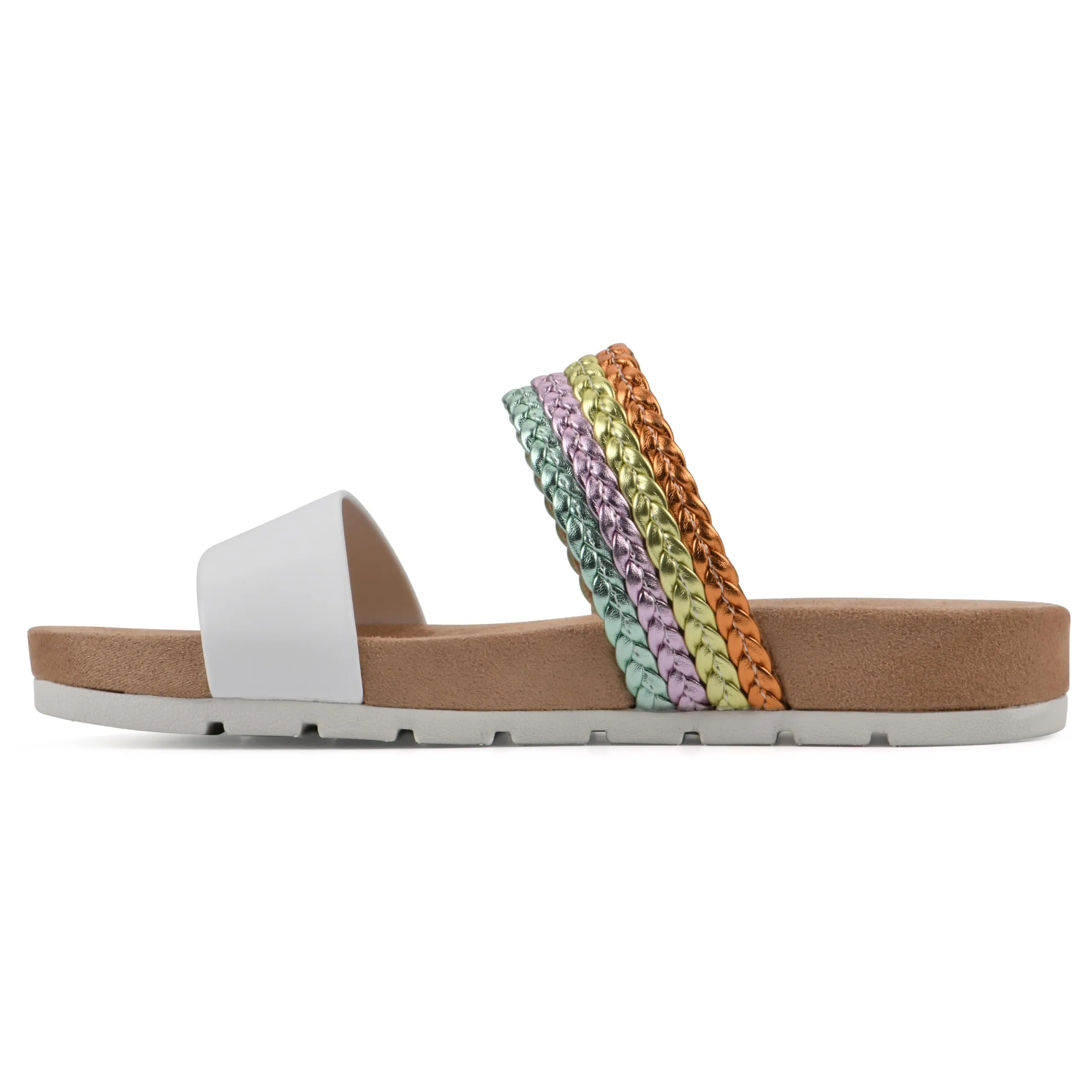 CLIFFS BY WHITE MOUNTAIN Women's Tactful Double Strap Slide Sandal, White/Multi/Smooth, 8 M