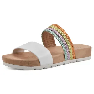 CLIFFS BY WHITE MOUNTAIN Women's Tactful Double Strap Slide Sandal, White/Multi/Smooth, 8 M