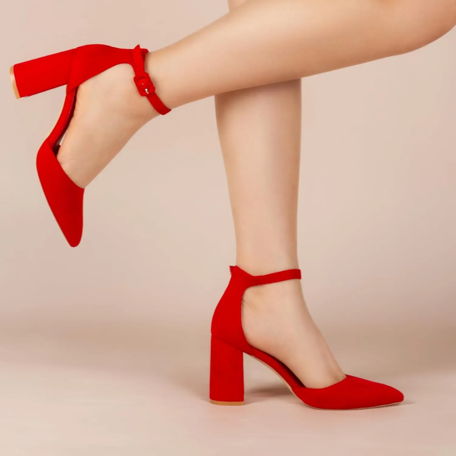 Closed Toe Heels Pumps Women High Block Chunky Heeled Pointed Toed Ankle Strap Pump Shoes Office Wedding Casual Dance Glitter Pumps Shoes for Lady Size 6-10