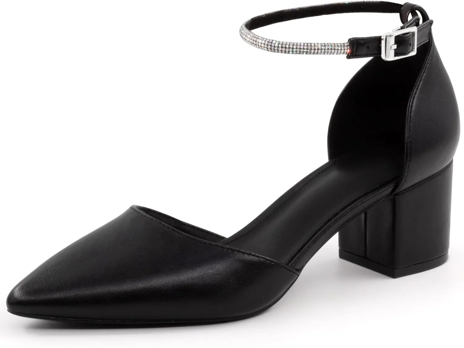 Closed Toe Heels Pumps Women High Block Chunky Heeled Pointed Toed Ankle Strap Pump Shoes Office Wedding Casual Dance Glitter Pumps Shoes for Lady Size 6-10