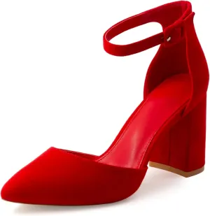 Closed Toe Heels Pumps Women High Block Chunky Heeled Pointed Toed Ankle Strap Pump Shoes Office Wedding Casual Dance Glitter Pumps Shoes for Lady Size 6-10