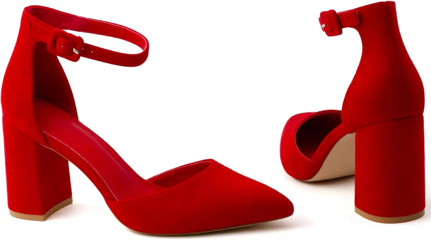 Closed Toe Heels Pumps Women High Block Chunky Heeled Pointed Toed Ankle Strap Pump Shoes Office Wedding Casual Dance Glitter Pumps Shoes for Lady Size 6-10