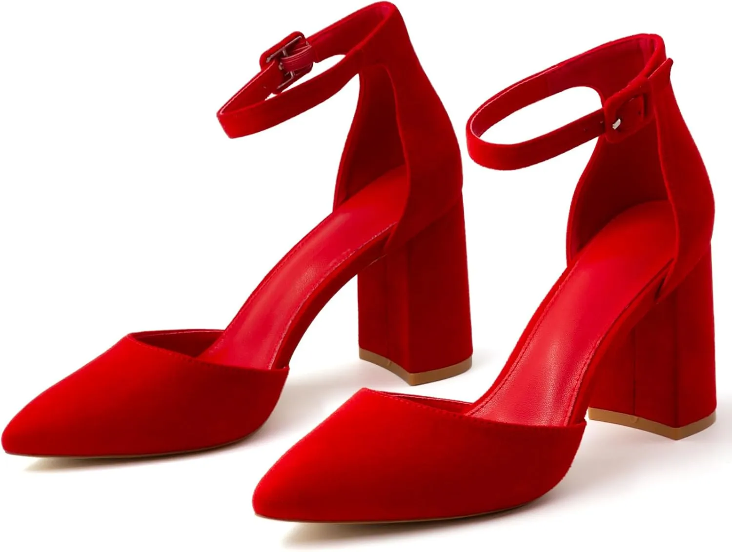 Closed Toe Heels Pumps Women High Block Chunky Heeled Pointed Toed Ankle Strap Pump Shoes Office Wedding Casual Dance Glitter Pumps Shoes for Lady Size 6-10