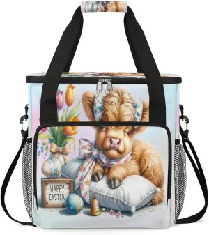 Coffee Maker Carring Bag Cow Easter Festival Travel Carrying Storage Tote Bag Compatible with Keurig K-Mini or K-Mini Plus Portable Single Serve Coffee Brewer Case with Pockets for K-cup Pods