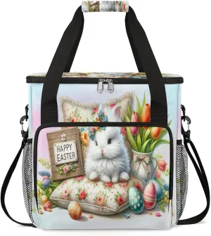Coffee Maker Carring Bag Easter Animal Bunnies Travel Carrying Storage Tote Bag Compatible with Keurig K-Mini or K-Mini Plus Portable Single Serve Coffee Brewer Case with Pockets for K-cup Pods