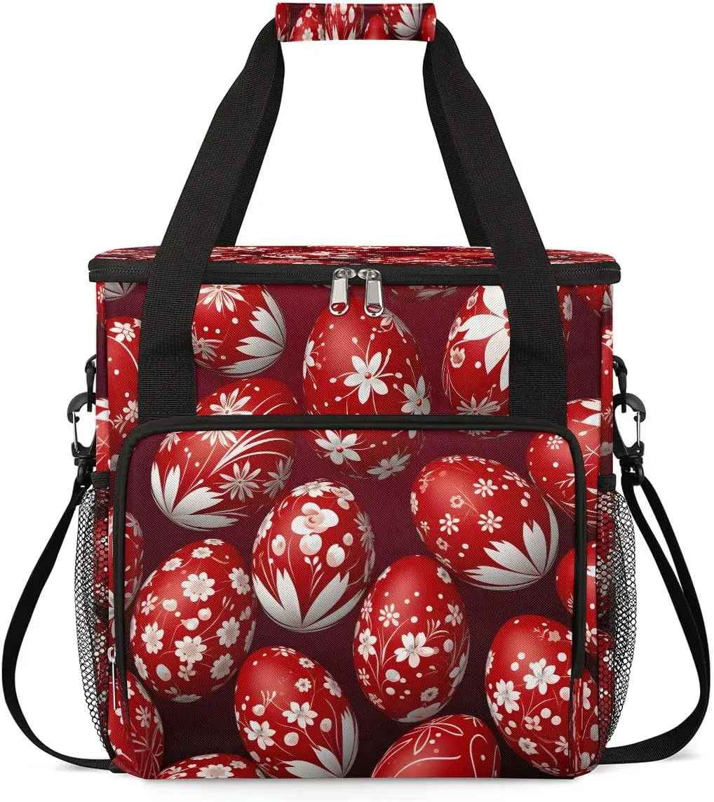 Coffee Maker Carring Bag Red Holiday Eggs Travel Carrying Storage Tote Bag Compatible with Keurig K-Mini or K-Mini Plus Portable Single Serve Coffee Brewer Case with Pockets for K-cup Pods