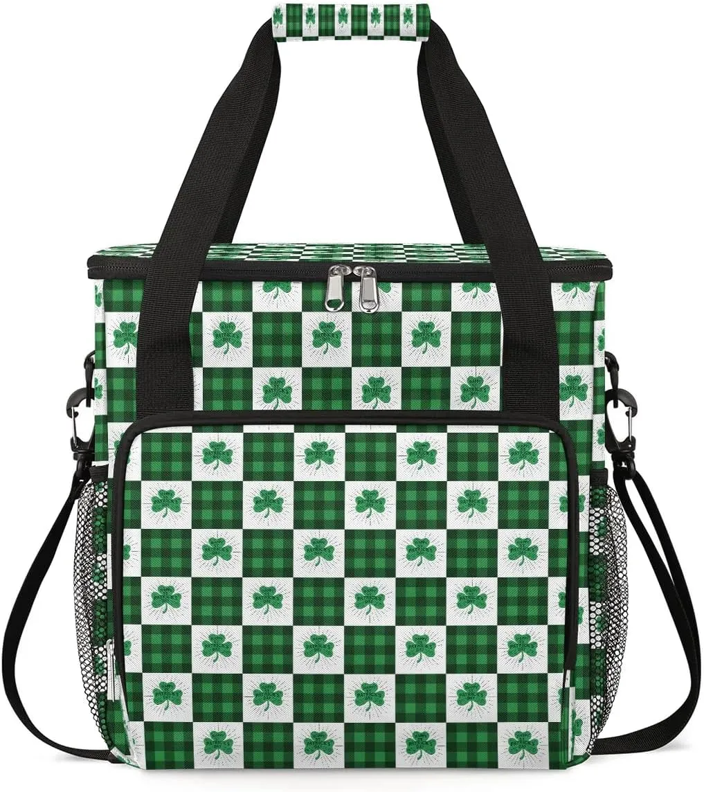 Coffee Maker Carring Bag St. Patrick's Day Green Plaid Travel Carrying Storage Tote Bag Compatible with Keurig K-Mini or K-Mini Plus Portable Single Serve Coffee Brewer Case with Pockets for K-cup Pod