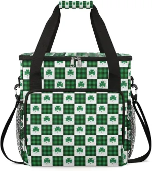 Coffee Maker Carring Bag St. Patrick's Day Green Plaid Travel Carrying Storage Tote Bag Compatible with Keurig K-Mini or K-Mini Plus Portable Single Serve Coffee Brewer Case with Pockets for K-cup Pod