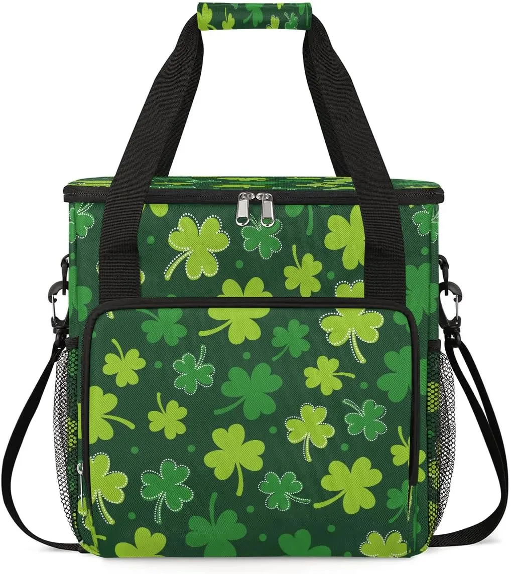 Coffee Maker Carring Bag Three-leaf Clover St. Patrick's Day Travel Carrying Storage Tote Bag Compatible with Keurig K-Mini or K-Mini Plus Portable Single Serve Coffee Brewer Case with Pockets