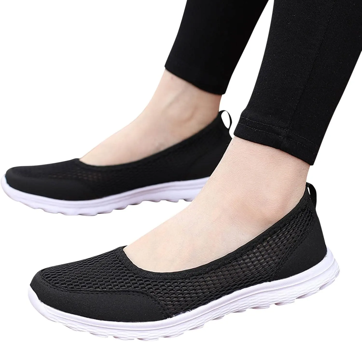 CsgrFagr Women Breathable Lace Up Shoes Flats Casual Shoes Unisex Lightweight Work Shoes Sporty Breathable Slip Work Trainers Hospitality Shoes Women (Black, 8)