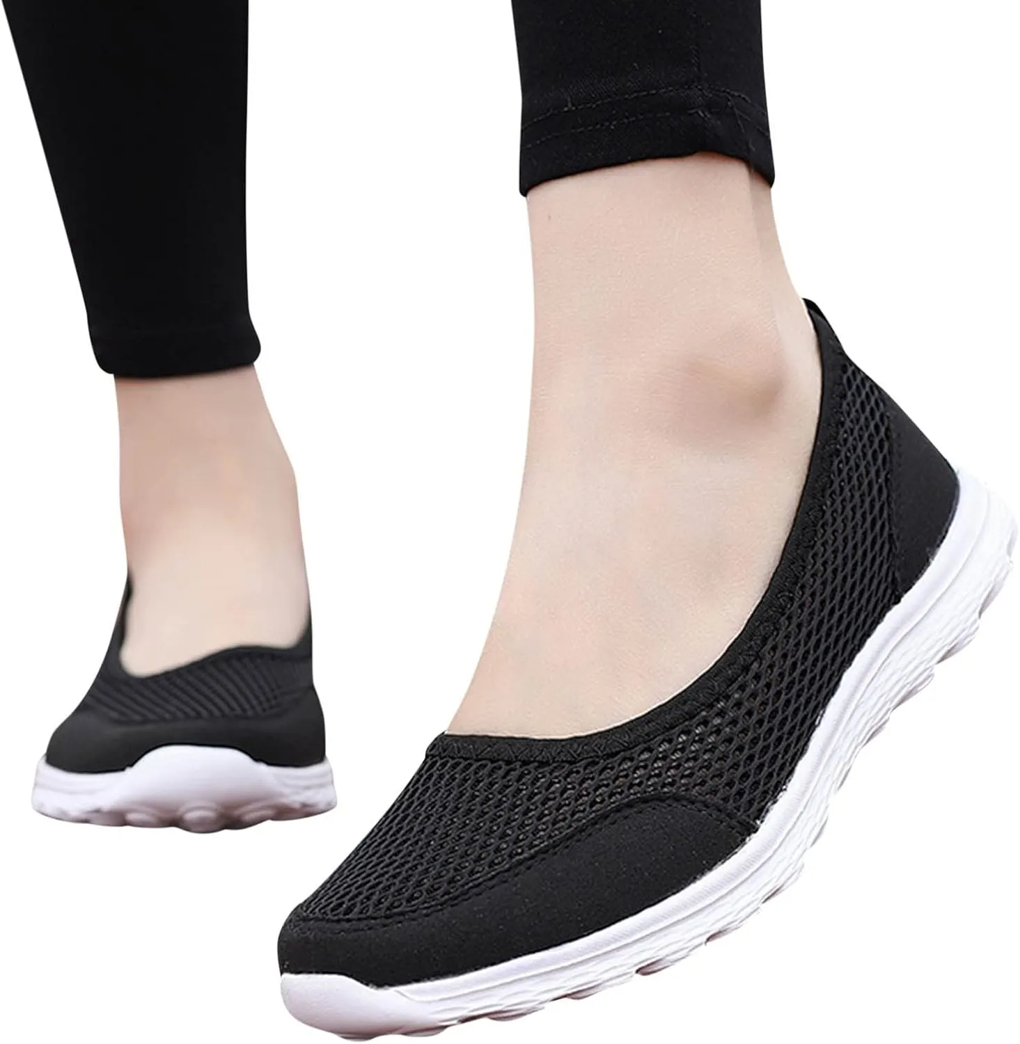 CsgrFagr Women Breathable Lace Up Shoes Flats Casual Shoes Unisex Lightweight Work Shoes Sporty Breathable Slip Work Trainers Hospitality Shoes Women (Black, 8)