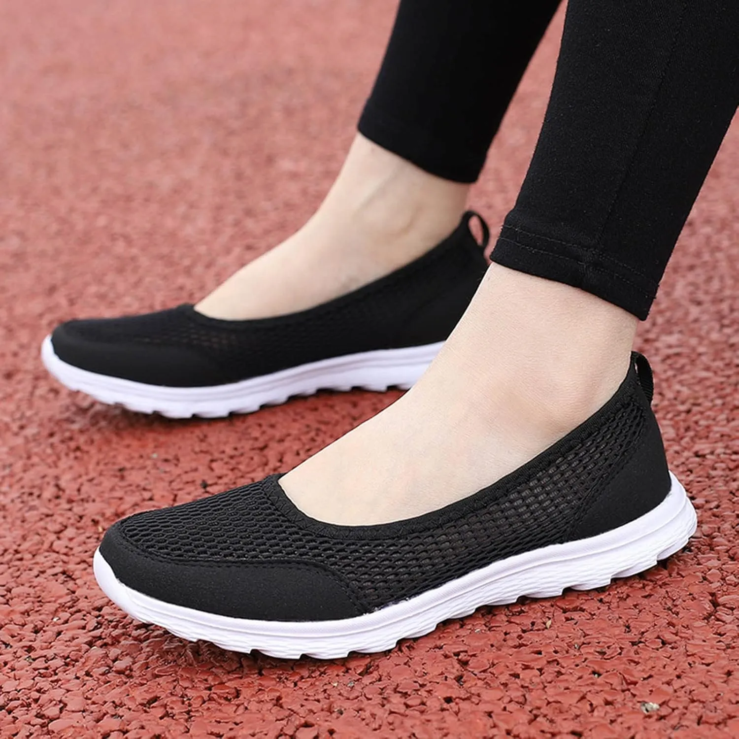 CsgrFagr Women Breathable Lace Up Shoes Flats Casual Shoes Unisex Lightweight Work Shoes Sporty Breathable Slip Work Trainers Hospitality Shoes Women (Black, 8)