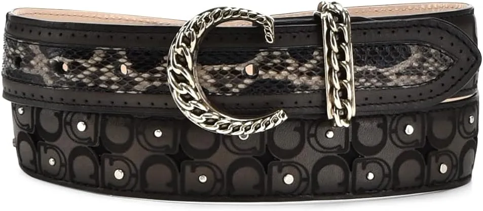 Cuadra Engraved Oxford Exotic Leather Belt For Women With Monogram Buckle CDA30PH Black