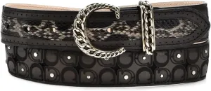 Cuadra Engraved Oxford Exotic Leather Belt For Women With Monogram Buckle CDA30PH Black