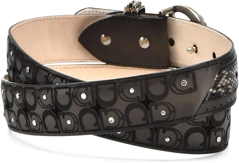 Cuadra Engraved Oxford Exotic Leather Belt For Women With Monogram Buckle CDA30PH Black