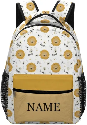 Custom Cute Lion Backpack Personalized Name Text Backpack Daypacks Customized BookBags School Bag for Student Boys Girls