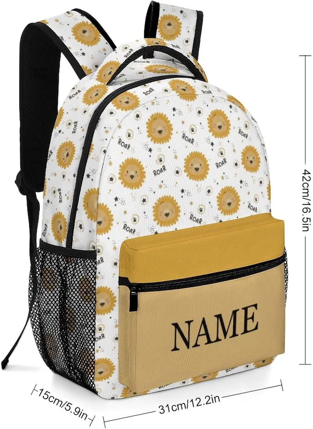 Custom Cute Lion Backpack Personalized Name Text Backpack Daypacks Customized BookBags School Bag for Student Boys Girls