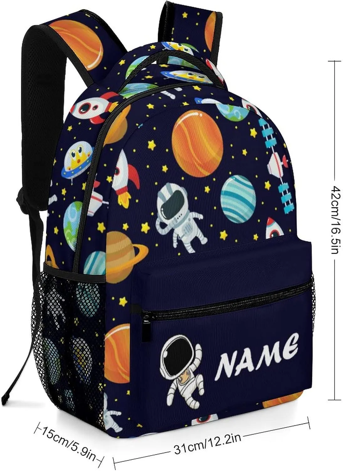 Custom Cute Planet Astronaut Backpack Personalized Name Text Backpack Daypacks Customized BookBags School Bag for Student Boys Girls