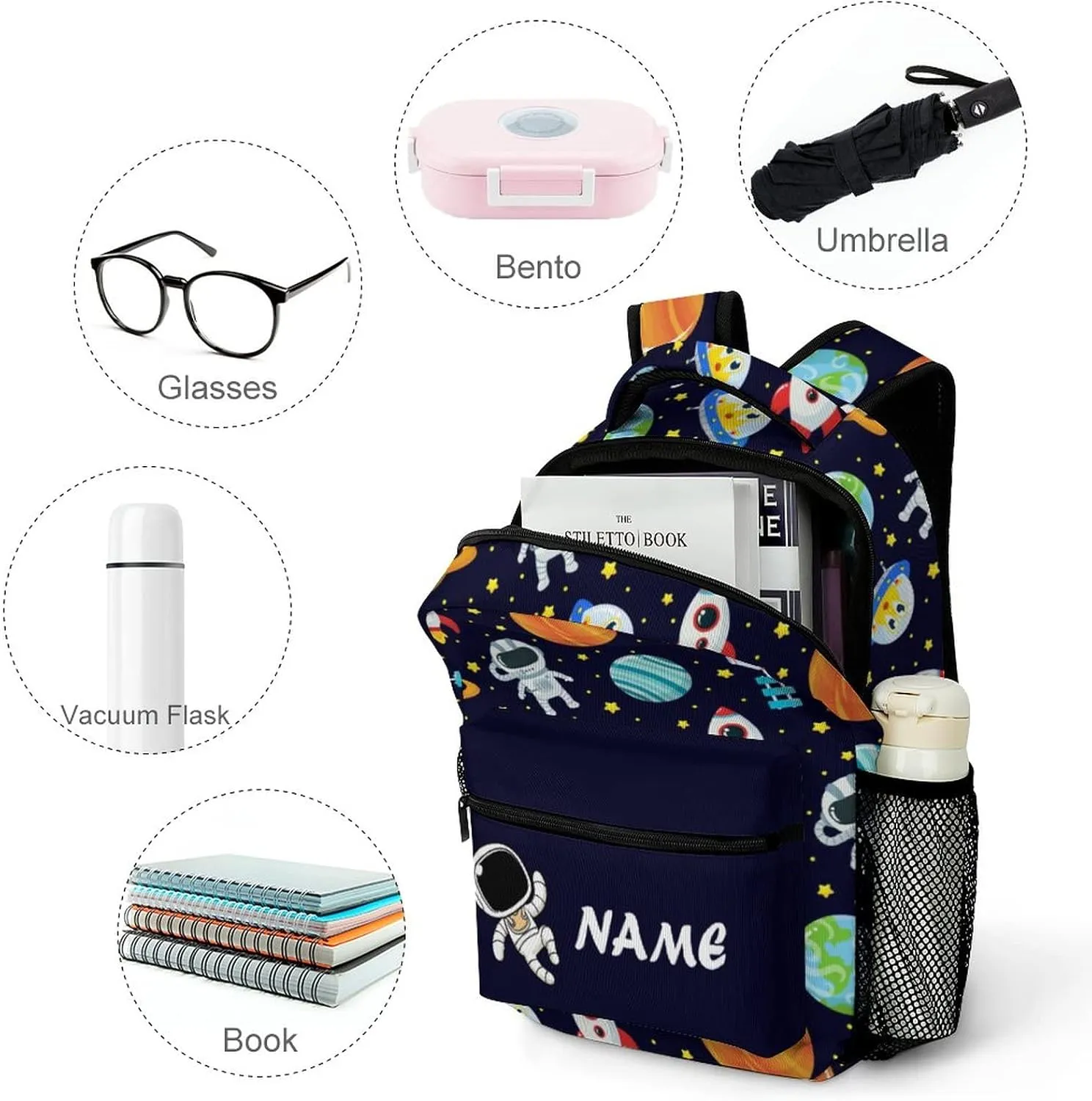 Custom Cute Planet Astronaut Backpack Personalized Name Text Backpack Daypacks Customized BookBags School Bag for Student Boys Girls