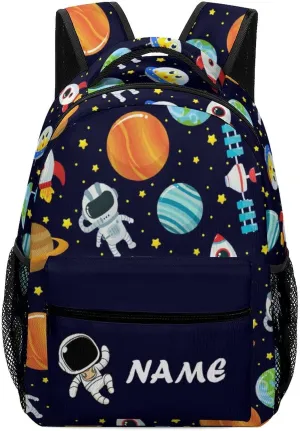 Custom Cute Planet Astronaut Backpack Personalized Name Text Backpack Daypacks Customized BookBags School Bag for Student Boys Girls