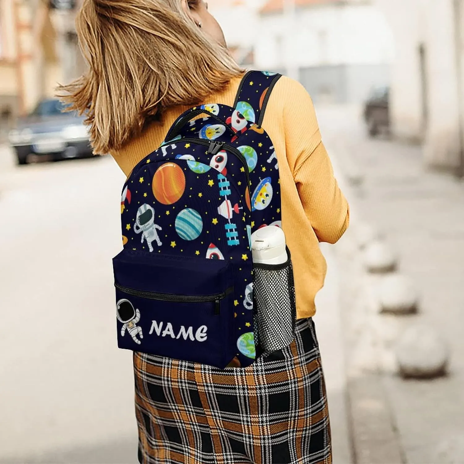 Custom Cute Planet Astronaut Backpack Personalized Name Text Backpack Daypacks Customized BookBags School Bag for Student Boys Girls