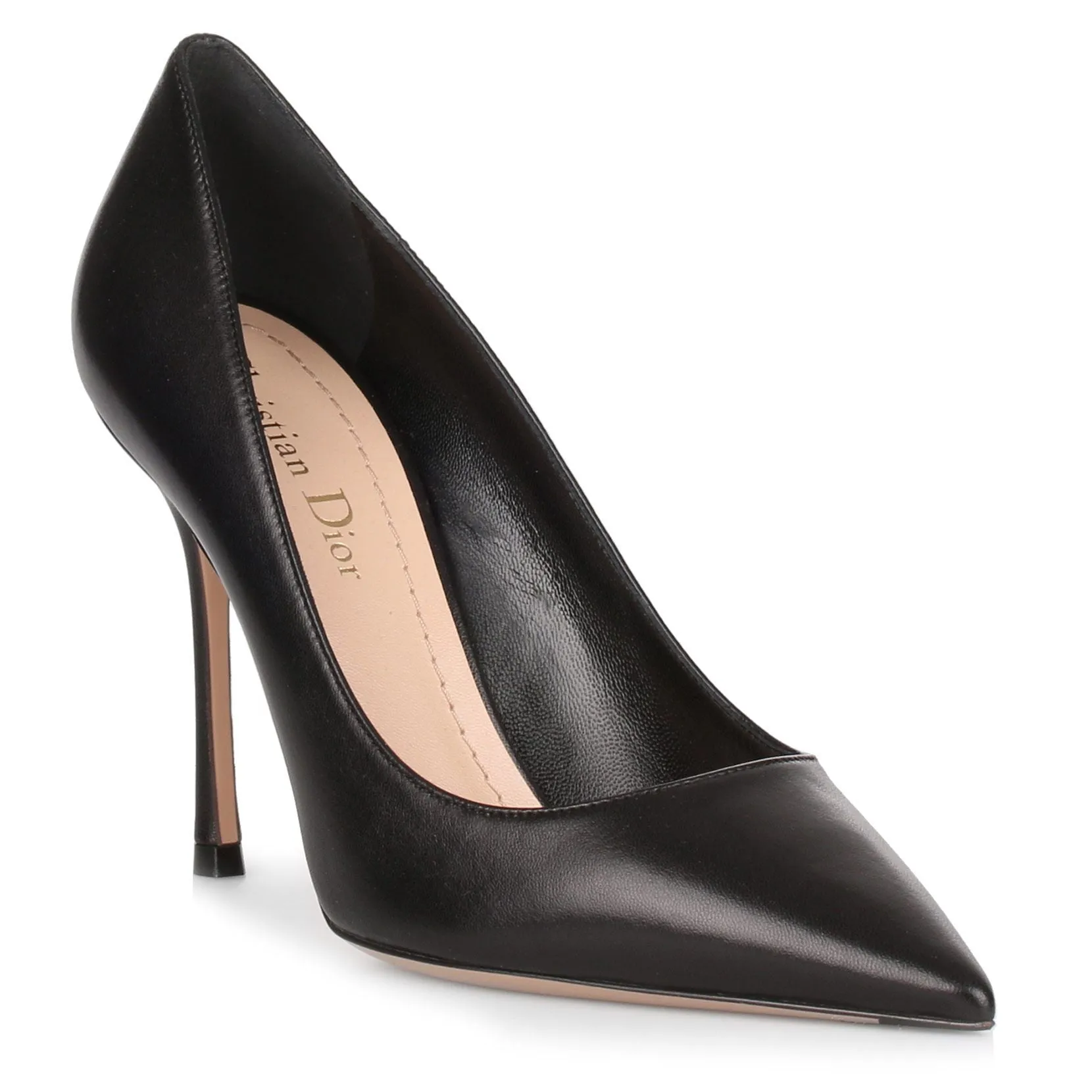 D Stiletto black leather pump
