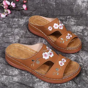 DOIX Garden Loafer Flat Shoes for Women Flowers Embroidered Slip on Mules Driving Shoes Lightweight Breathable Backless Slides Slippers Comfortable Walking Shoes,Brown,US11/EU42