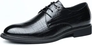 Dress Oxford Shoes for Men Lace Up Round Toe Plaid Derby Shoes Leather Low Top Anti-Slip Rubber Sole Block Heel Wedding