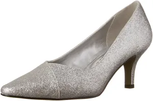 Easy Street Women's Chiffon Pointed Toe Pump,Silver Glitter,8 M US