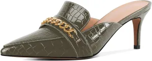Eldof Women's Heeled Mules Pointed Toe Slip On Kitten Heels with Gold Chain 2.5 Inches